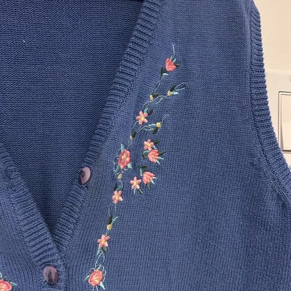 Floral Embroidered Women's Cardigan - Blue/Purple - Picture 4 of 6